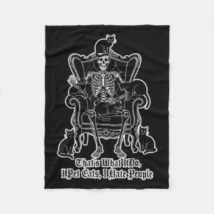 I Pet Cats I Hate People Skeleton Cat Lover Hallow Fleece Blanket