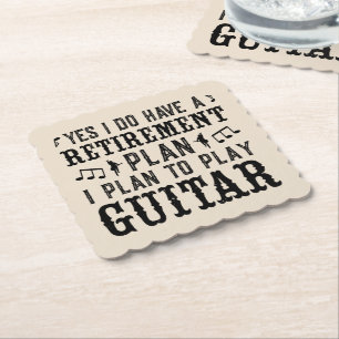 I Plan To Play Guitar Retirement Plan Funny Saying Paper Coaster