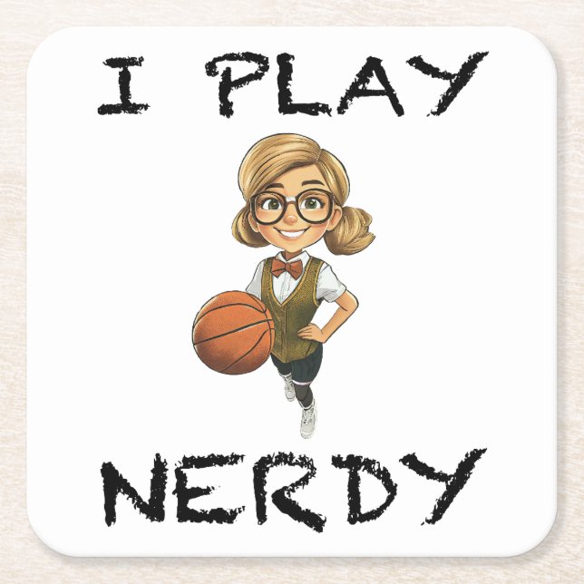 I Play Nerdy Square Paper Coaster (Front)