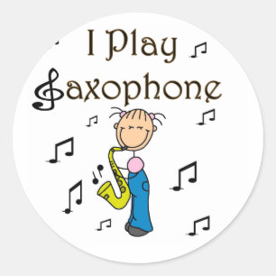I Play Saxophone Stick Figure T-shirts and Gifts Classic Round Sticker