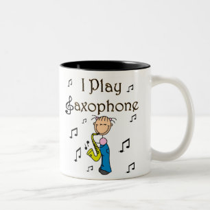 I Play Saxophone Stick Figure T-shirts and Gifts Two-Tone Coffee Mug