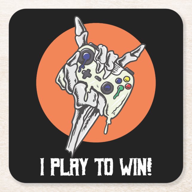 I Play to WIN! Gamer Square Paper Coaster (Front)
