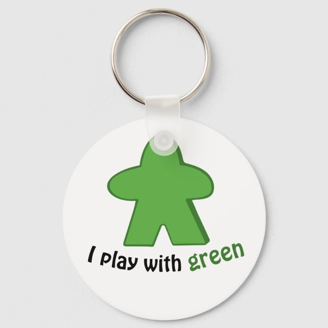 I Play with Green Meeples Key Ring (Front)