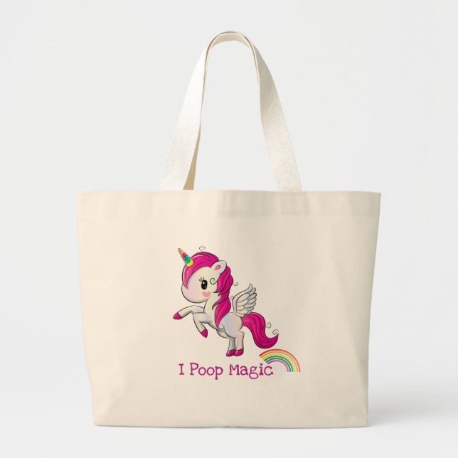 I Poop Magic Funny Unicorn Saying Large Tote Bag (Front)