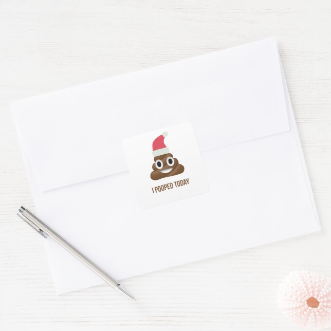 I Pooped Today Funny Brown Emoji Christmas Hat  Square Sticker (Envelope)
