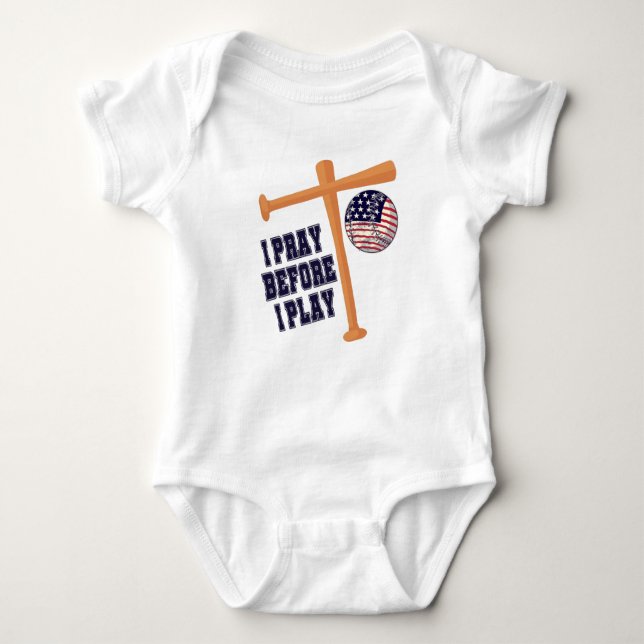I pray before I play Basebal Game Baby Bodysuit (Front)