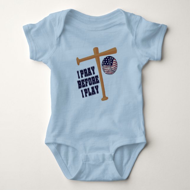 I pray before I play Basebal Game Baby Bodysuit (Front)