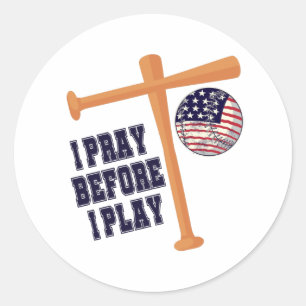 I pray before I play Basebal Game Classic Round Sticker