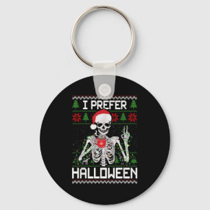 I Prefer Halloween Christmas Sweater Funny Skeleto Key Ring