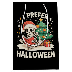 I Prefer Halloween Skeleton Reading Book Christmas Medium Gift Bag
