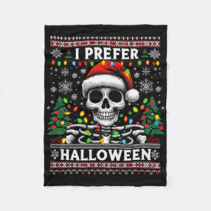 I Prefer Halloween Skeleton Ugly Christmas Santa Fleece Blanket