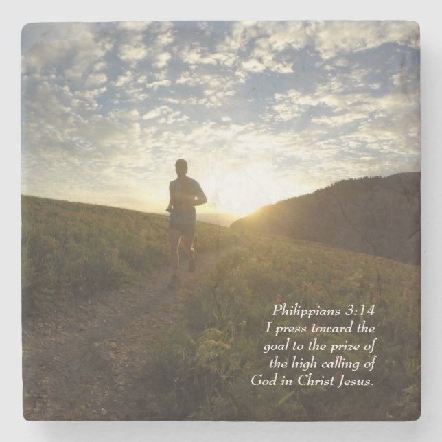 I Press Towards the Goal Philippians 3:14 Scriptur Stone Coaster (Front)
