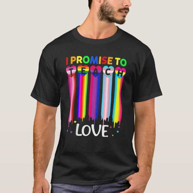I Promise To Teach Love Proud Ally Teacher Lgbt Q  T-Shirt (Front)
