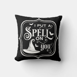 I Put A Spell On You Black Spooky Witch Hat Cushion