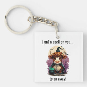 I Put A Spell On You Grumpy Highland Cow Witch Key Ring