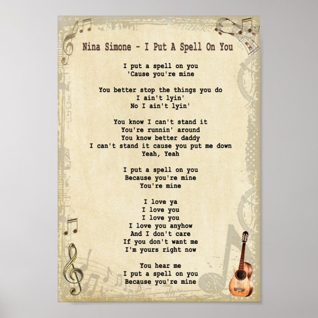 I Put A Spell On You Song Lyric Guitar Print (Front)