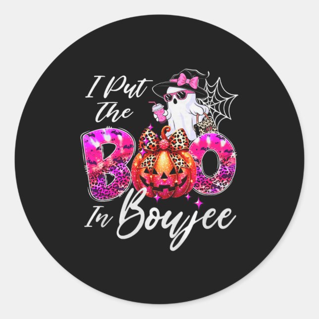 I Put The Boo In Boujee Cute Leopard Boujie Ghost  Classic Round Sticker (Front)