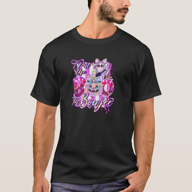 I Put The Boo in Boujee Cute Leopard Boujie Ghost  T-Shirt (Front)