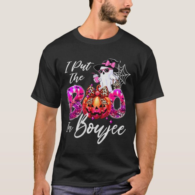 I Put The Boo In Boujee Cute Leopard Boujie Ghost  T-Shirt (Front)