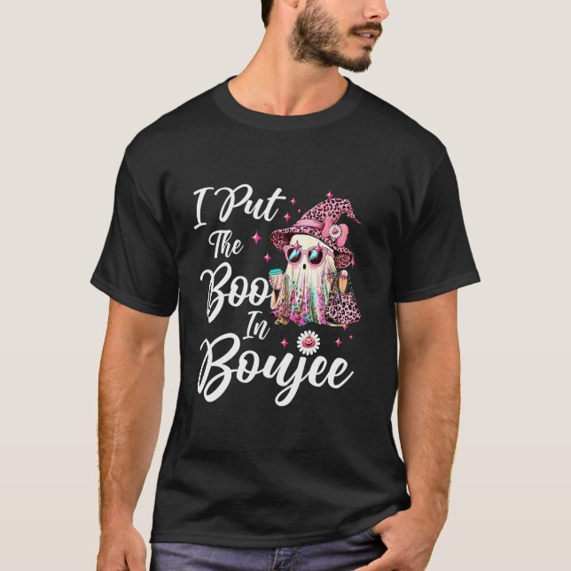 I Put The Boo in Boujee Ghost Funny Pink Leopard H T-Shirt (Front)