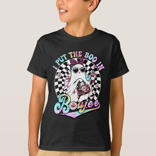 I Put The Boo In Boujee Ghost Retro Zebra Leopard  T-Shirt (Front)