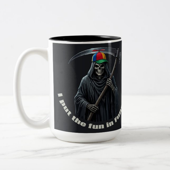 I Put the Fun in Funeral Two-Tone Coffee Mug (Left)