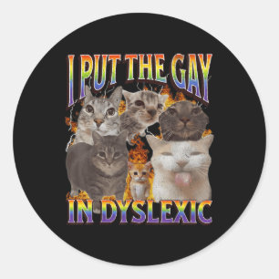I Put The Gay In Dyslexic Funny Cat Meme Bootleg F Classic Round Sticker