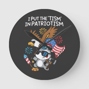 I Put The Tism in Patriotism Athletic Eagle Round Clock