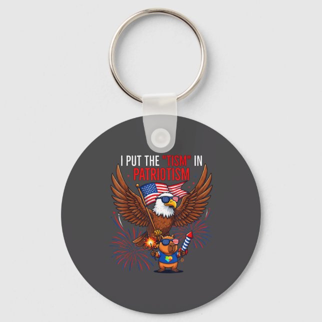 I Put The Tism In Patriotism Athletic Eagle Tism F Key Ring (Front)