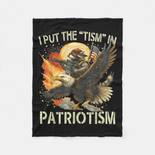 I Put The “tism” In Patriotism Retro Eagle Raccoon Fleece Blanket