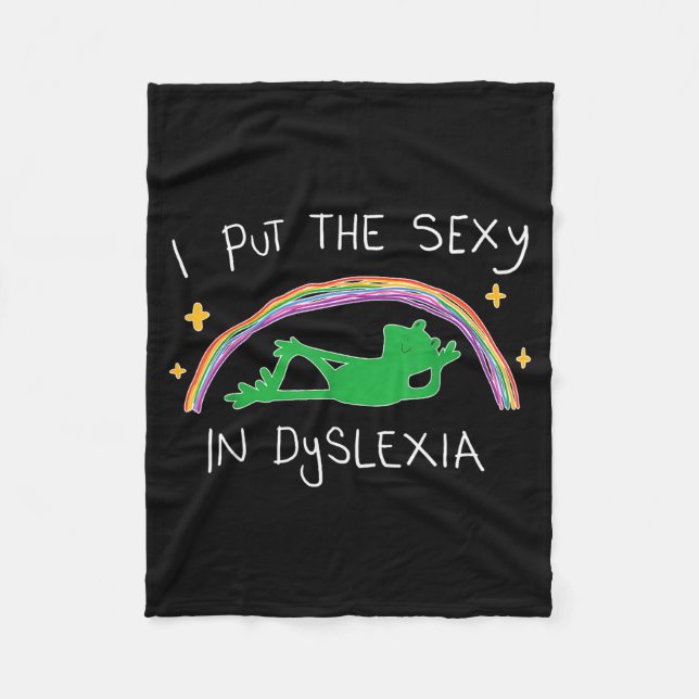 I Put The Y In Dyslexia Funny Cute Frog  Fleece Blanket (Front)