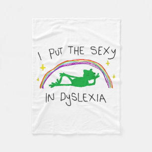 I Put The Y In Dyslexia Funny Cute Frog Saying Quo Fleece Blanket