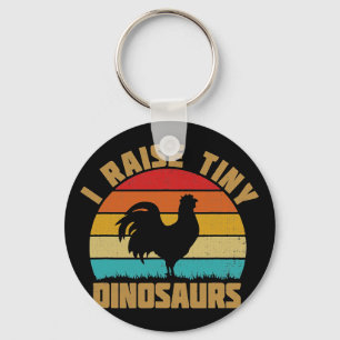 I Raise Tiny Dinosaurs Vintage Retro Chicken Silho Key Ring