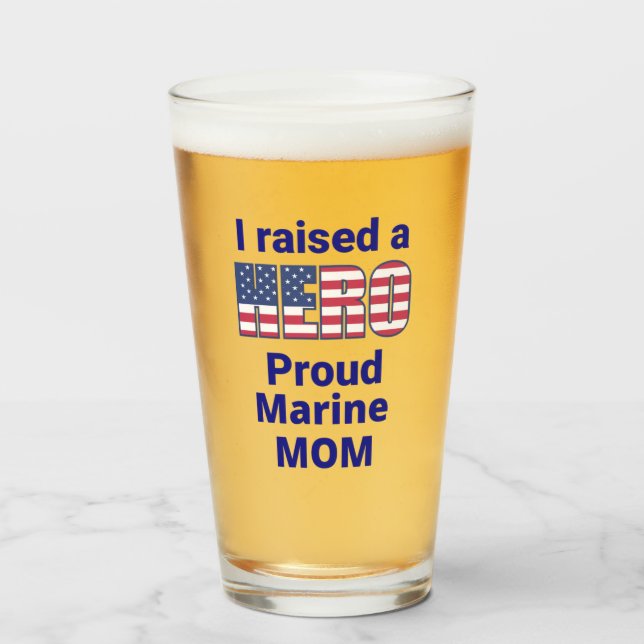 "I raised a HERO, Proud Marine Mum Glass (Front Filled)