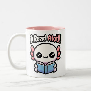I Read Alotl! Cute Reading Axolotl Pun Two-Tone Coffee Mug