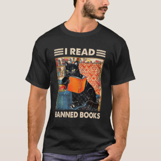 I Read Banned Books Black Cat Reader Bookworm T-Shirt
