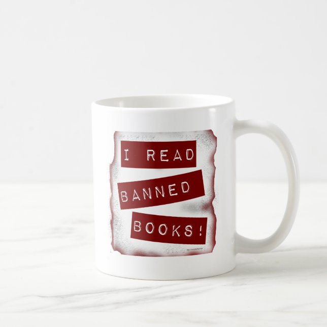I Read Banned Books Bookworm Motto Fun Coffee Mug (Right)