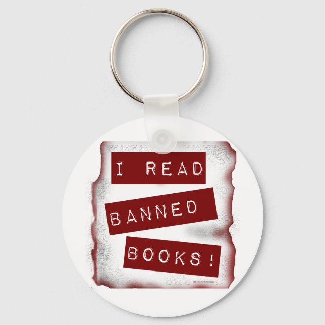 I Read Banned Books Bookworm Slogan Key Ring (Front)