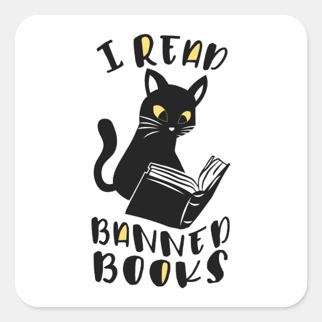 I read banned books Cat Square Sticker (Front)