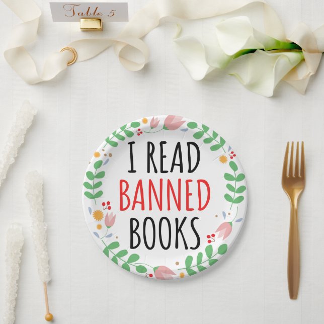 I Read Banned Books Funny Quote   Paper Plate (Wedding)