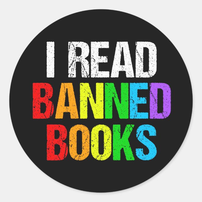 I Read Banned Books Rainbow Classic Round Sticker (Front)