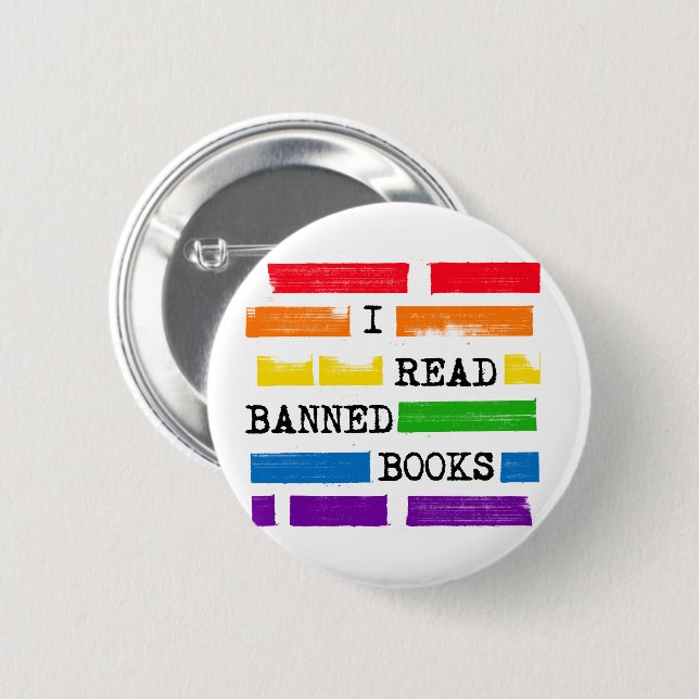 I Read Banned Books Rainbow Redacted 6 Cm Round Badge (Front & Back)