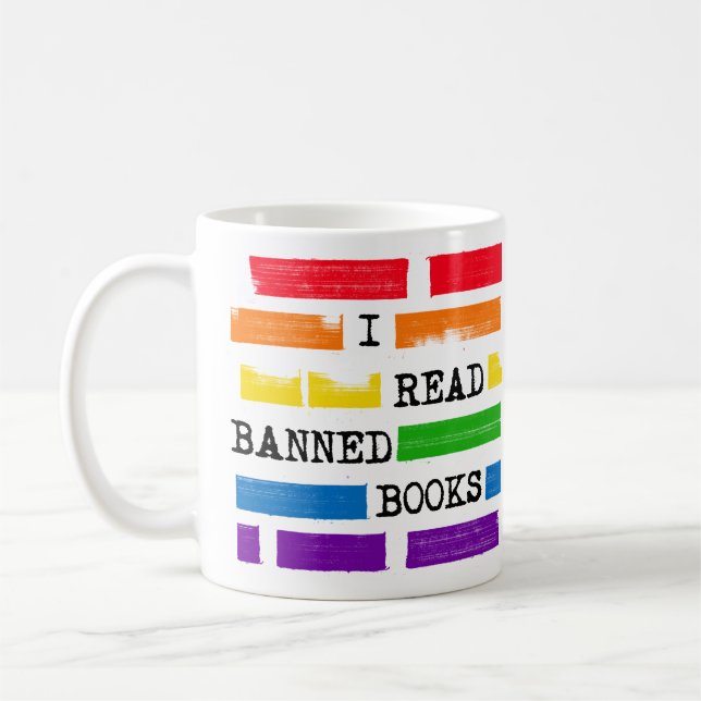 I Read Banned Books Rainbow Redacted Coffee Mug (Left)
