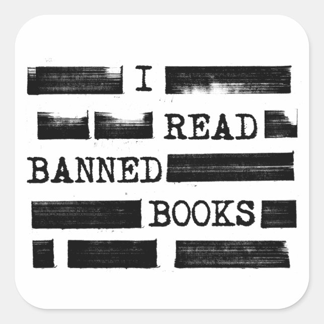I Read Banned Books Redacted Square Sticker (Front)