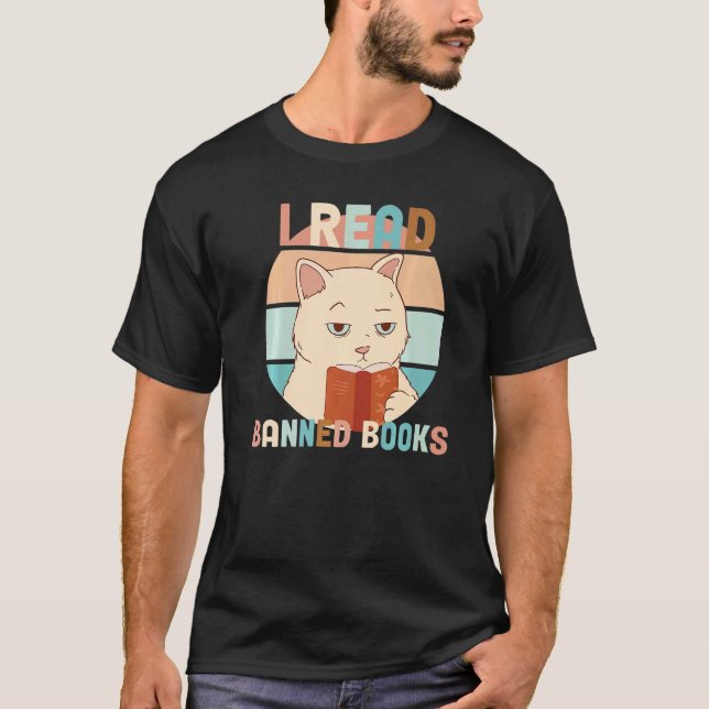 I Read Banned Books Tshirt Black Cat Reader Bookwo (Front)