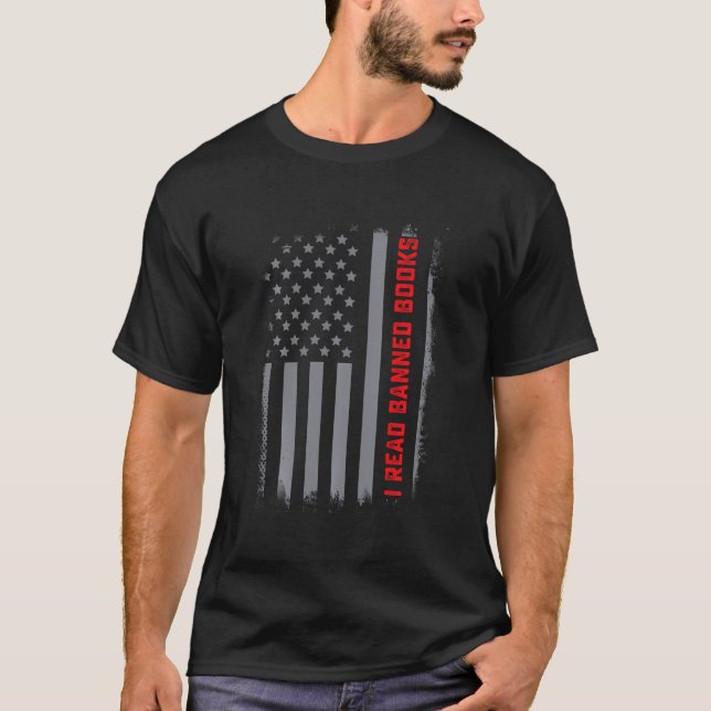 I Read Banned Books Us Flag Readers Book Nerd T-Shirt (Front)