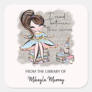 I Read Between the Wines Bookplate Square Sticker
