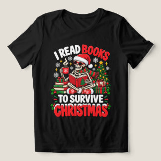 I Read Books Funny Skeleton Reading Christmas book Tri-Blend Shirt