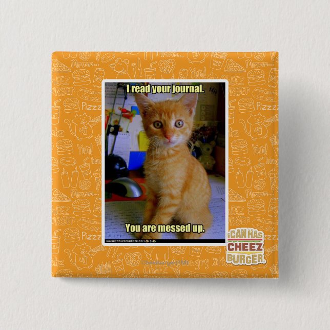 I read your journal 15 cm square badge (Front)