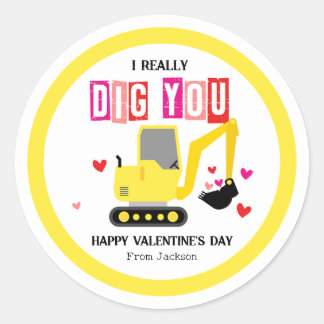 I Really Dig You Classroom Valentine's Day Classic Round Sticker